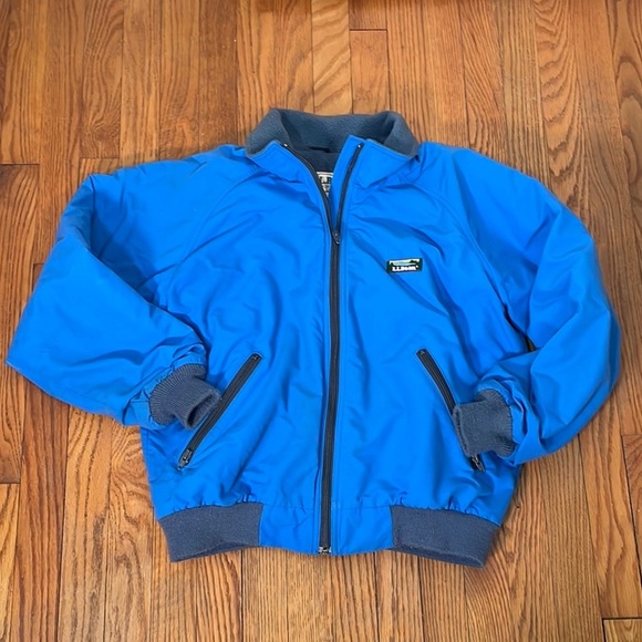Vintage LL Bean full zip fleece lined Nylon Bomber Jacket Blue Men’s M 90s - Picture 1 of 15